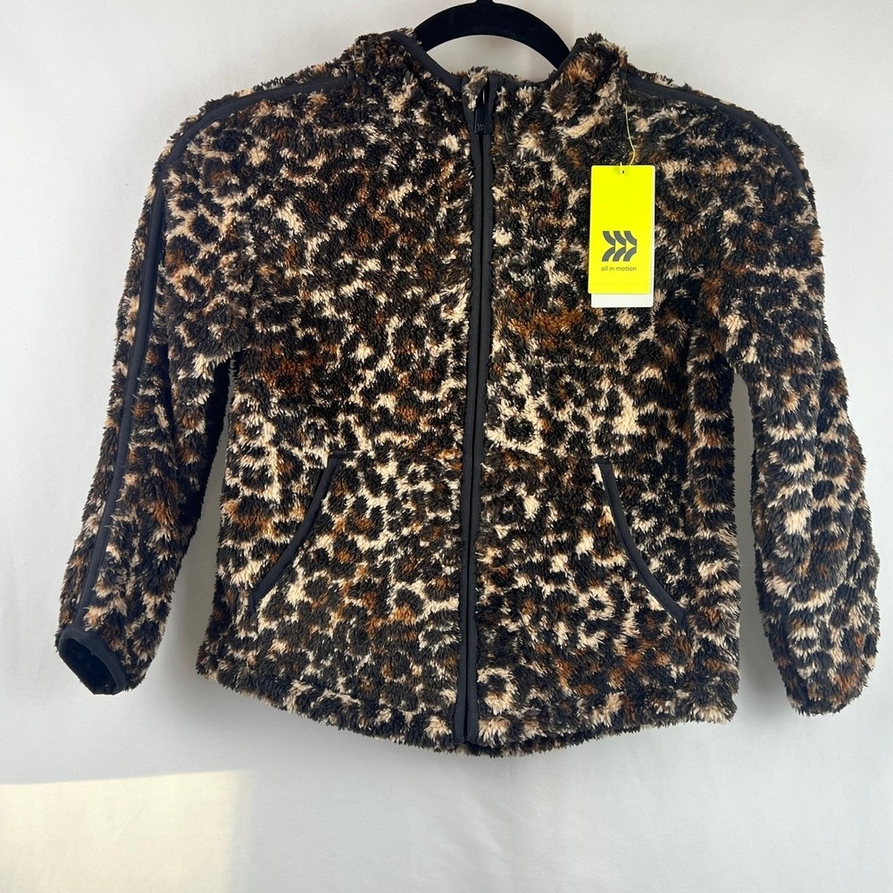 All in Motion Girls Leopard Print Sherpa Zip Up Hoodie Jacket Size S 6/7 New